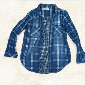 Cloth & Stone Anthropologie Women’s Blue Checkered Button Down Shirt medium